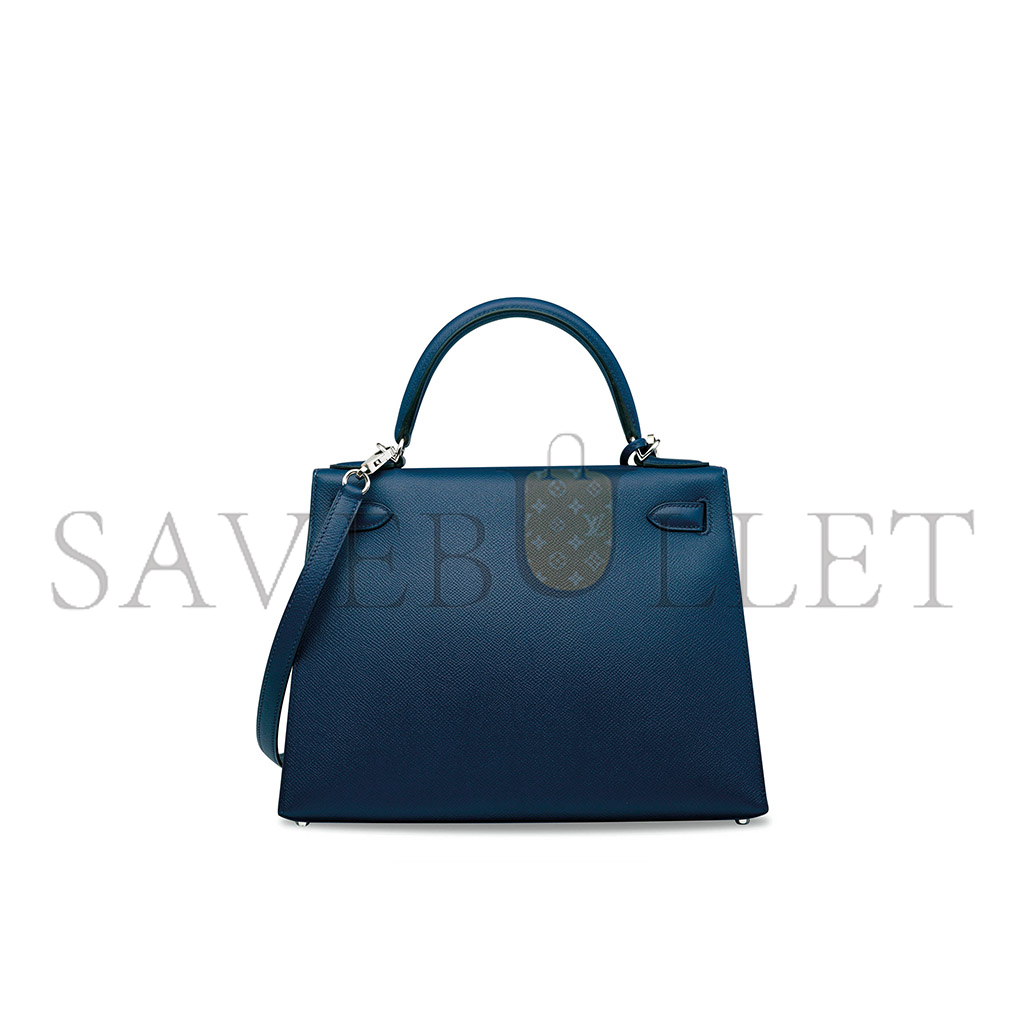 HERMÈS MASTER AN INDIGO KELLY 25 WITH PALLADIUM HARDWARE (25*17*7cm)